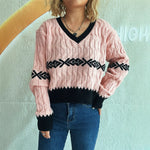 Load image into Gallery viewer, Cropped V Neck Jacquard Sweater Women Streetwear N5A874