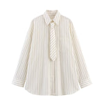 Load image into Gallery viewer, Striped Button Down Shirt Lapel Tie Neck Long N6A165