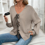 Load image into Gallery viewer, Gray Tie Back Heart Cardigan Pure Color Open Front N5A800