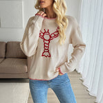 Load image into Gallery viewer, Color Block Lobster Print Sweater Round Neck Pullover N5A804
