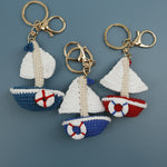 Load image into Gallery viewer, Hand Crochet Sailboat Keychain Yarn Charm N6G043