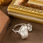 Load image into Gallery viewer, Lava-Texture Pearl Zircon Adjustable Open Ring Women N6H207