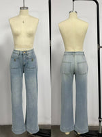 Load image into Gallery viewer, Button-Front Square Pocket Straight Leg Denim Jeans N6D165