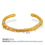 Load image into Gallery viewer, Pearl Bangle Titanium Steel 18K Plated Adjustable S5P083