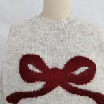 Load image into Gallery viewer, Bow Jacquard Knit Sweater Women Round Neck Loose Fit N5A844