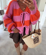 Load image into Gallery viewer, Striped Bow Tie Cardigan Women V Neck Loose Knit N5A842