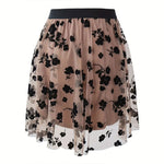 Load image into Gallery viewer, Elegant Floral Flocked Mesh A-Line Mini Skirt N6A123