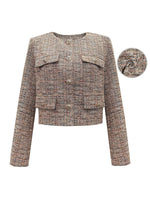 Load image into Gallery viewer, Tweed Blazer Women Orange Short Cropped Jacket N5A777