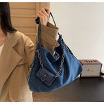 Load image into Gallery viewer, Women's Washed Denim Chain Strap Tote Bag N6J200