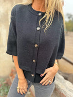 Load image into Gallery viewer, Cape Knit Cardigan Round Neck 3/4 Sleeve Ruffle Hem N6G284