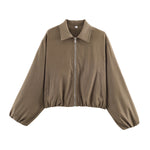 Load image into Gallery viewer, Puff Hem Zip Up Baseball Jacket Women N6A150