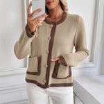 Load image into Gallery viewer, Khaki Color Block Cardigan Retro Knit Open Front N5A803