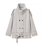 Load image into Gallery viewer, Double Breasted Stand Collar Trench Coat Women Grey N5A679