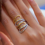Load image into Gallery viewer, Line Two-Tone Ring Steel 18K Gold S5P025