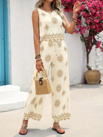 Load image into Gallery viewer, Button-Front Print Vest and Wide Leg Pants Set N6C250