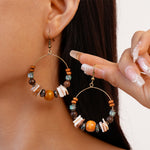 Load image into Gallery viewer, Shell Wood Earrings Asymmetric Hook Vintage Alloy S5P123