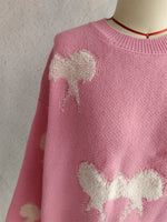 Load image into Gallery viewer, Bow Color Block Sweater Women Sweet Knit Round Neck N5A862