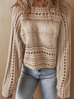 Load image into Gallery viewer, Crochet Cardigan Openwork Long Sleeve Crop Top Women N6A156
