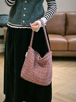 Load image into Gallery viewer, Dusty Pink Tweed Shoulder Bag Women Vintage Woven S5P705