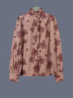 Load image into Gallery viewer, Long Sleeve Ruffle Plaid Blouse Women Brown N6A157