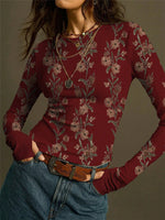 Load image into Gallery viewer, Retro Floral Print Knit T-shirt Women N6C324