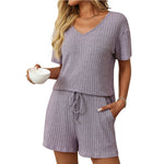 Load image into Gallery viewer, Solid Color Ribbed Pajamas Short Sleeve Homewear Set N6A199