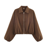 Load image into Gallery viewer, Puff Hem Zip Up Baseball Jacket Women N6A150
