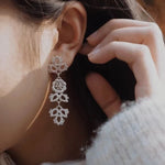 Load image into Gallery viewer, Vintage Lace Long Drop Earrings Women Silver Tone N6A160