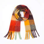 Load image into Gallery viewer, Rainbow Plaid Mohair Feel Chunky Fringe Scarf N6K247