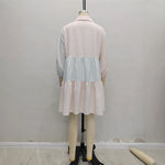 Load image into Gallery viewer, Pink Blue Stripe Ruffle Dress Women N5A769