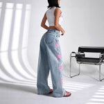 Load image into Gallery viewer, Printed High Waist Bow Detail Jeans Women Blue N5A615