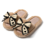 Load image into Gallery viewer, Heart Bow Open-Toe Slippers Women Plush House Shoes M5A287