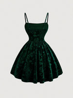 Load image into Gallery viewer, Dark Green Velvet Embossed Spag Strap Dress Women N5A943