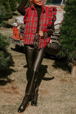 Load image into Gallery viewer, Quilted Plaid Vest Women Red N5A515