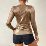 Load image into Gallery viewer, Rose Gold V Neck Pleated Blouse Women Party Glam N5A698