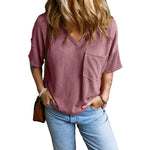 Load image into Gallery viewer, Twisted Rib V-Neck Relaxed T-Shirt Women N6B057