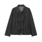 Load image into Gallery viewer, Utility Washed Denim Shirt Detachable Bow N5Z326