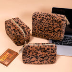 Load image into Gallery viewer, Faux Fur Leopard Makeup Bag Soft Plush Pouch S5P774