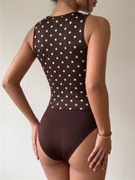 Load image into Gallery viewer, Retro Polka Dot Cowl Neck Deep V Bodysuit N6F008