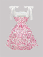 Load image into Gallery viewer, Pink Floral French Ruffle Tie Detail Maxi Dress Women N6D144