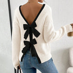 Load image into Gallery viewer, V Neck Bow Knit Sweater Casual Loose Fit Pullover N5A883