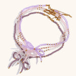 Load image into Gallery viewer, Crystal Bow Necklace Steel Gold Plated Delicate S5P231