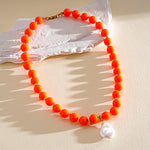 Load image into Gallery viewer, Dopamine Pearl Acrylic Geometric Beaded Necklace N6H059