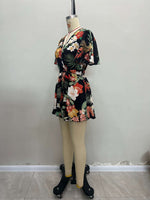Load image into Gallery viewer, Beach Vacation Flutter Sleeve Wrap Neck Romper Shorts N6A079