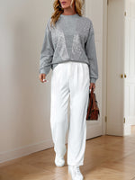 Load image into Gallery viewer, Grey Sequin Patch Sweatshirt Retro Casual Women N6B051