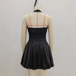 Load image into Gallery viewer, Black Halter Smocked Puff Mini Dress Women N5A934