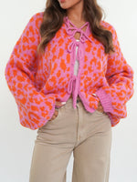 Load image into Gallery viewer, Leopard Print Tie Front Cardigan Women Round Neck N5A848