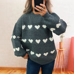 Load image into Gallery viewer, Color Block Heart Knit Sweater Women Round Neck N5A857