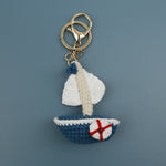 Load image into Gallery viewer, Hand Crochet Sailboat Keychain Yarn Charm N6G043