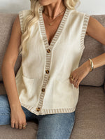 Load image into Gallery viewer, Color-Block V-Neck Sleeveless Knit Vest Women N6H305